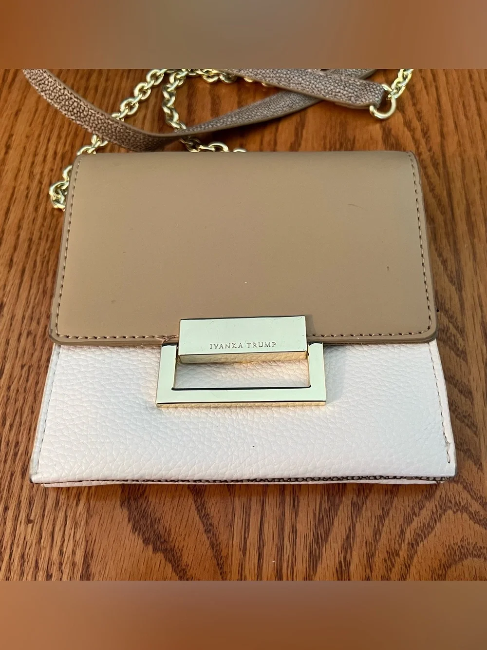 Ivanka Trump Beige and White Two-Tone Crossbody with Gold Chain (KS)